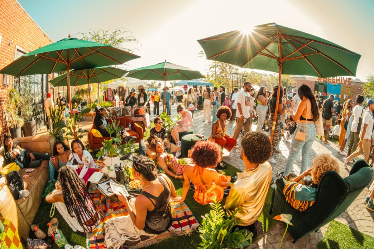 Guests gathered at an outdoor event