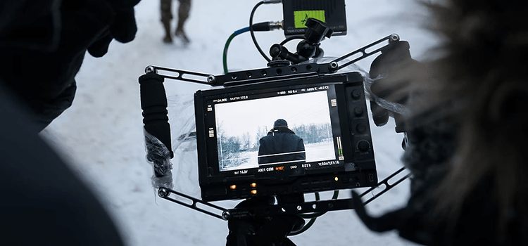 A cinema camera rig on set