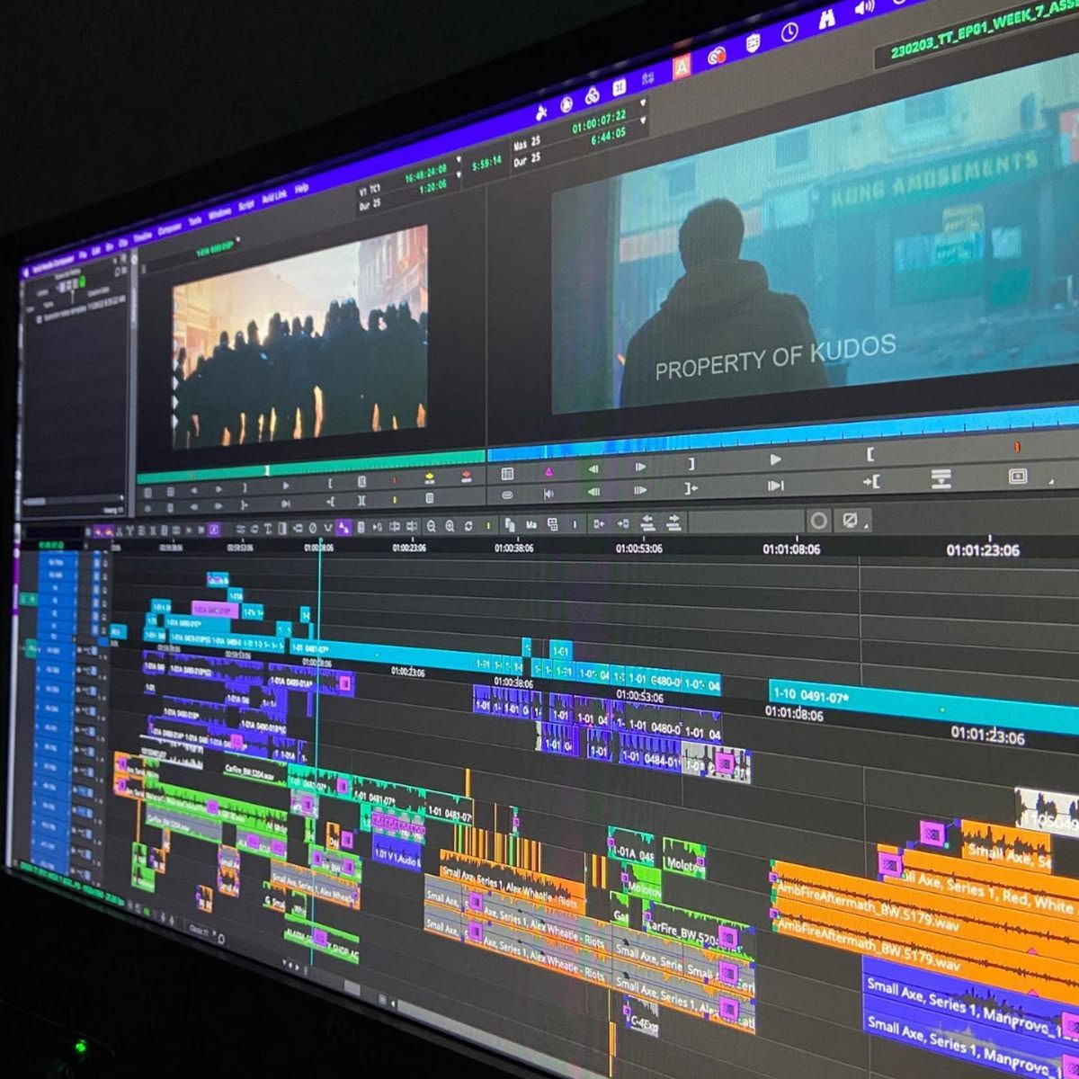 An editing timeline on a production monitor